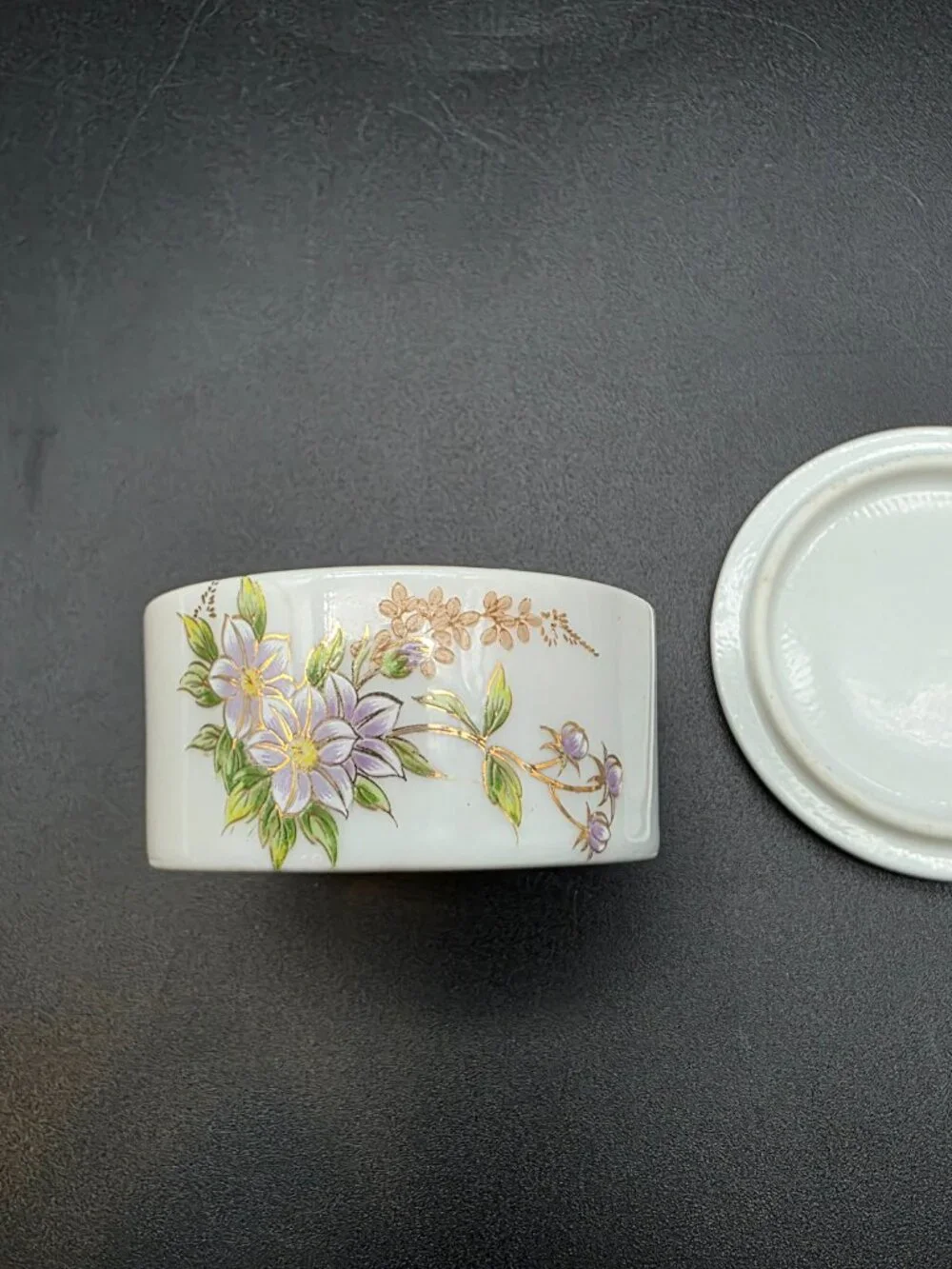 Vintage Japan Porcelain Trinket Box Birds & Floral Hand Painted Oval Lid